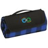 View Image 1 of 3 of Roll-Up Blanket - Blue/Black Plaid with Black Flap