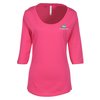 View Image 1 of 2 of Euro Spun Cotton Scoop Neck 3/4 Sleeve Tee - Ladies' - Embroidered
