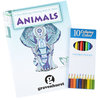 View Image 1 of 4 of Stress Relieving Adult Colouring Book & Pencils - Animals