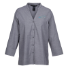 View Image 1 of 3 of Crown Collection Stretch Pinpoint Chambray 3/4 Sleeve Shirt - Ladies'