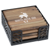 View Image 1 of 5 of Acacia Wood 4-Piece Coaster Set in Metal Stand - Square
