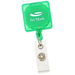 Square Retractable Badge Holder with Alligator Clip - Translucent