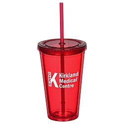Coloured Double Wall Tumbler with Straw - 16 oz.