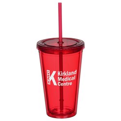 Coloured Double Wall Tumbler with Straw - 16 oz. - 24 hr