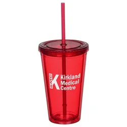 Coloured Double Wall Tumbler with Straw - 16 oz. - 24 hr