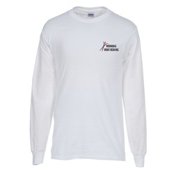 Gildan Heavy Cotton LS T-Shirt - Men's - Embroidered - White