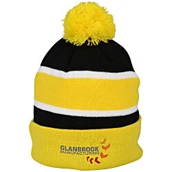 Striped Pom Pom Cuffed Toque