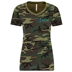 Euro Spun Cotton V-Neck T-Shirt - Ladies' - Camo - Embroidered