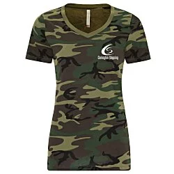 Euro Spun Cotton V-Neck T-Shirt - Ladies' - Camo - Screen