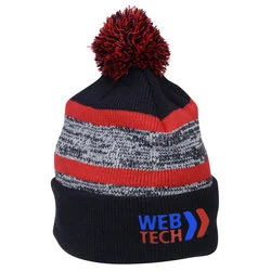 Melange Striped Pom Pom Cuffed Toque