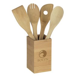 Bamboo 4-Piece Kitchen Tool Set in Canister