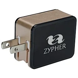 2 Port USB Folding Wall Charger - Light-Up Logo