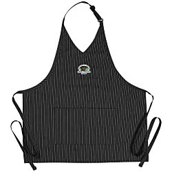 V-Neck Bib Apron with Two Pockets - Pinstripe