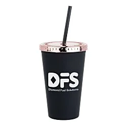 Matte Rubberized Tumbler with Straw - 16 oz. - Metallic Lid