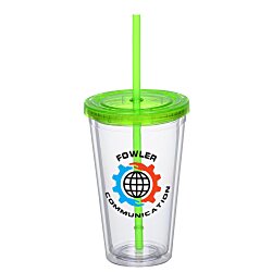 Double Wall Tumbler with Straw - 16 oz. - Full Colour