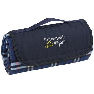 Roll-Up Blanket - Navy/White Plaid with Navy Flap Main Image