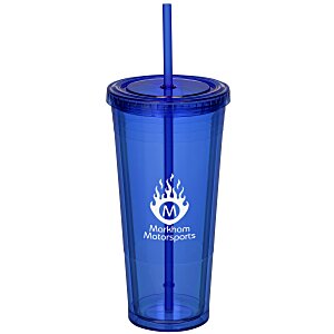 Coloured Double Wall Tumbler with Straw - 24 oz. - 24 hr Main Image