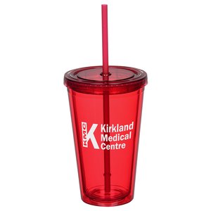 Coloured Double Wall Tumbler with Straw - 16 oz. - 24 hr Main Image