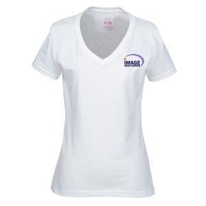 Fruit of the Loom HD V-Neck Tee - Ladies' - Embroidered - White Main Image