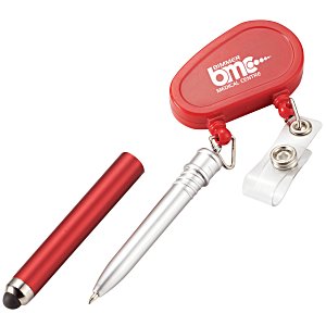 Retractable Badge Holder with Stylus Pen - Closeout Main Image