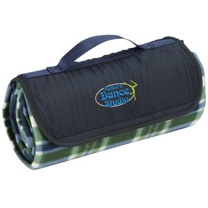Roll-Up Blanket - Green/Navy Plaid with Navy Flap Main Image