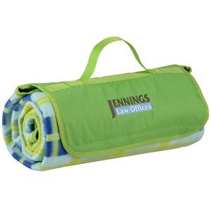 Roll-Up Blanket - Lime/Light Blue Plaid with Lime Flap Main Image