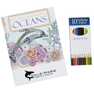 Stress Relieving Adult Colouring Book & Pencils - Oceans Main Image