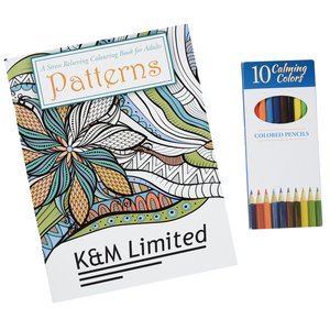 Stress Relieving Adult Colouring Book & Pencils - Patterns Main Image