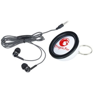 Fabric Ear Buds with Phone Stand Keychain Main Image