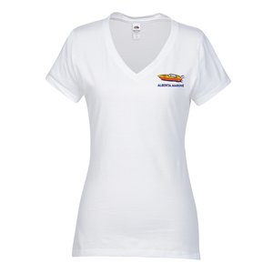 Fruit of the Loom Sofspun V-Neck T-Shirt - Ladies' - White - Embroidered Main Image