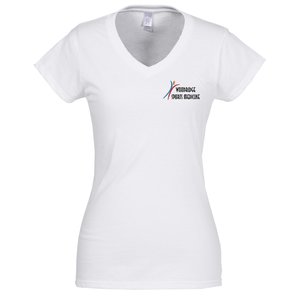 Gildan Softstyle V-Neck T-Shirt - Ladies' - White - Embroidered Main Image
