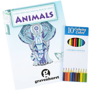 Stress Relieving Adult Colouring Book & Pencils - Animals Main Image