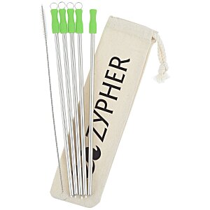 Stainless Straw Set in Cotton Pouch - 5 Pack Main Image