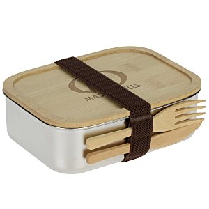 Stainless Bento Box with Bamboo Lid and Cutlery Main Image