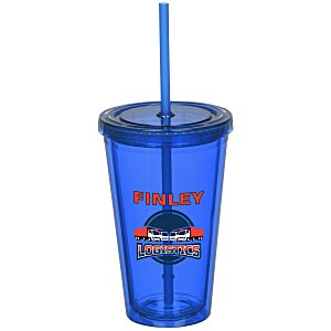 Coloured Double Wall Tumbler with Straw - 16 oz. - Full Colour Main Image