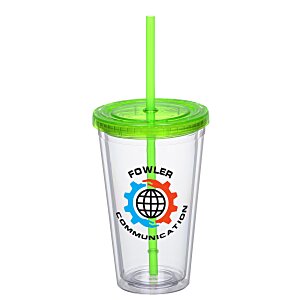 Double Wall Tumbler with Straw - 16 oz. - Full Colour Main Image