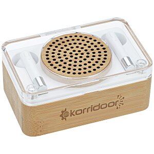 Block Party Bamboo Speaker and True Wireless Ear Buds Main Image