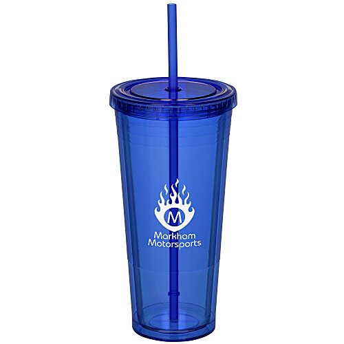 Coloured Double Wall Tumbler with Straw - 24 oz. Main Image