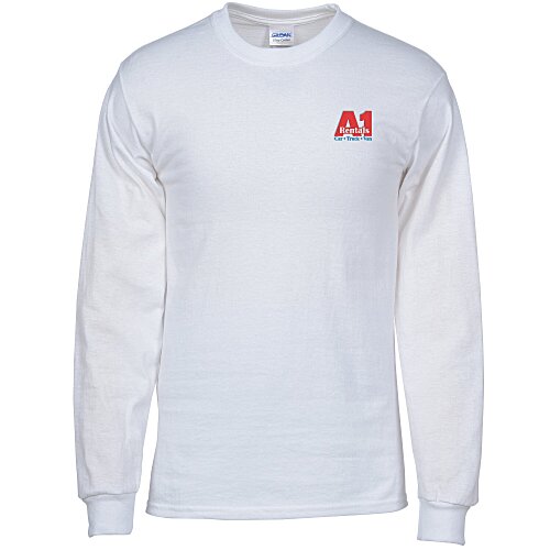 Gildan Ultra Cotton LS T-Shirt - Embroidered - White Main Image