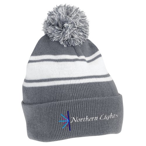 Pom Pom Cuffed Beanie with Stripes Main Image