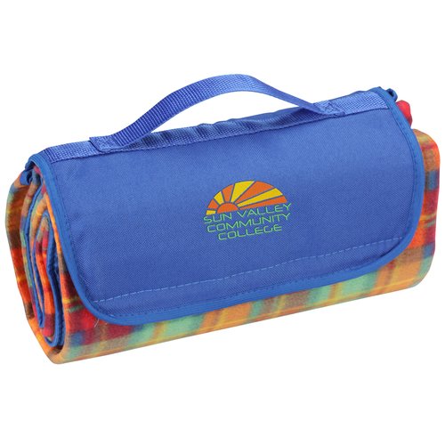 Roll-Up Blanket - Orange Plaid with Royal Flap Main Image