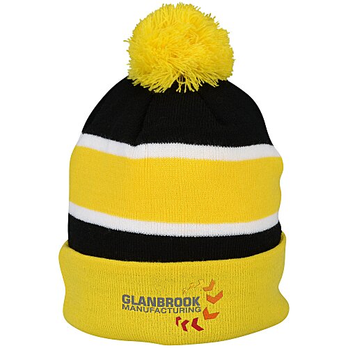 Striped Pom Pom Cuffed Toque Main Image