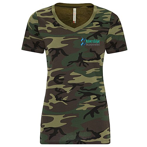 Euro Spun Cotton V-Neck T-Shirt - Ladies' - Camo - Embroidered Main Image