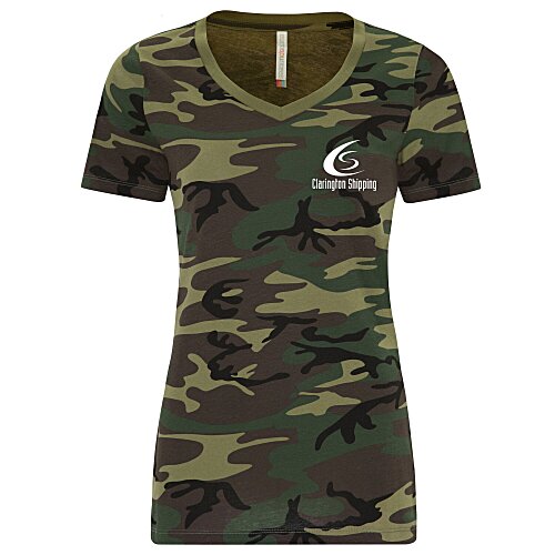 Euro Spun Cotton V-Neck T-Shirt - Ladies' - Camo - Screen Main Image
