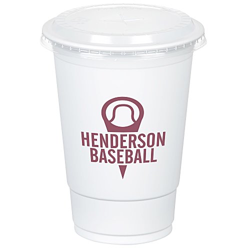Economy White Plastic Cup with Straw Slotted Lid - 16 oz. Main Image