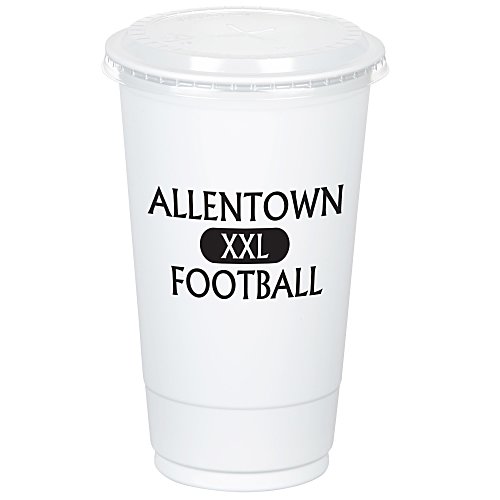 Economy White Plastic Cup with Straw Slotted Lid - 20 oz. Main Image