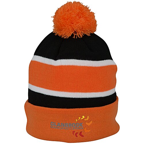 Striped Pom Pom Cuffed Toque - 24 hr Main Image