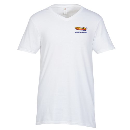 Fruit of the Loom Sofspun V-Neck T-Shirt - Men's - White - Embroidered Main Image