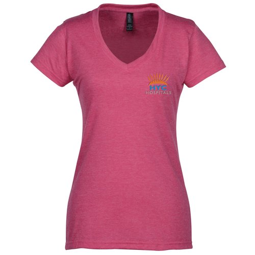 M&O Fine Blend V-Neck T-Shirt - Ladies' - Embroidered Main Image