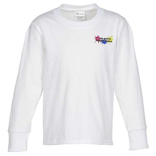 Everyday Cotton LS T-Shirt - Youth - White - Embroidered Main Image
